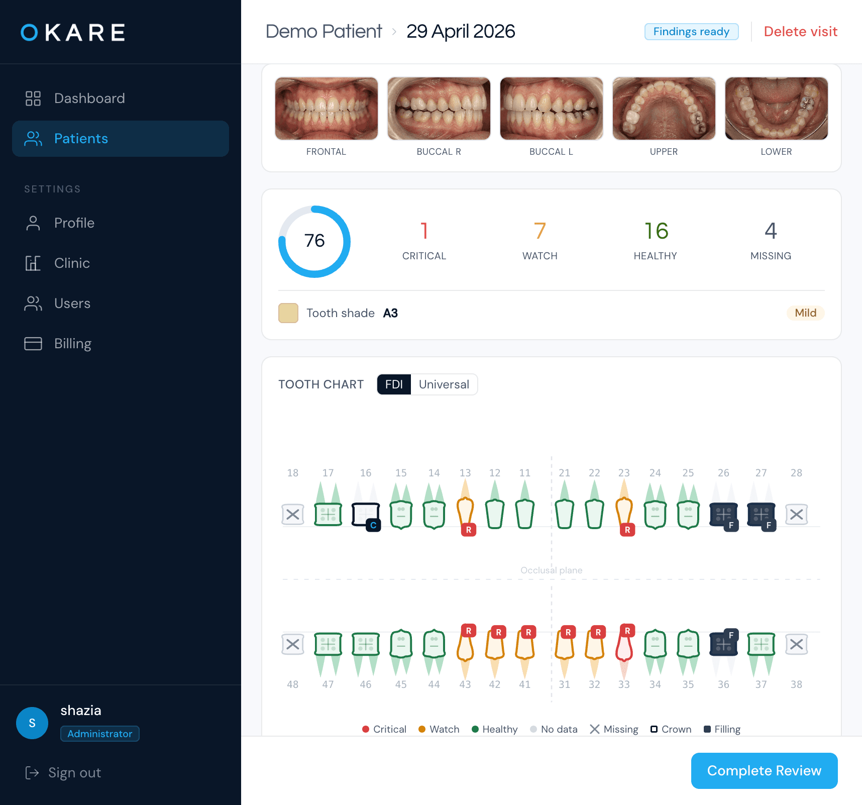 Okare AI — patient photos and AI-generated odontogram